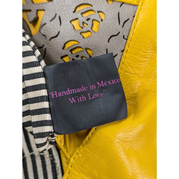Free Endearment Yellow Purse Leather V Cut Hobo Lazer Cut Satchel Tote Bag Top - Picture 12 of 16